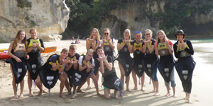 Students at Cathedral Cove, New Zealand 