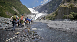 Franz Josef, terminal walk with a student group visiting New Zealand.