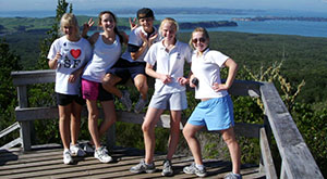 Summit views on Rangitoto Island. Volcanoes field trip for students. 