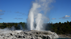 Tourism, Geography study in Rotorua. Geysers at Te Puia.